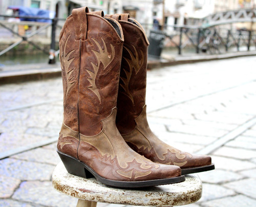 Stivali pelle texani vintage - pelle,