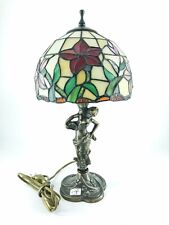 Lampada Abatjour paralume fiori rossi e base donna Liberty in ottone anticato