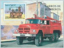 C0461 - Western SAHARA OCCIDENTALI - 1998, foglio in miniatura: vecchi camion dei pompieri, auto