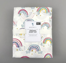 Set lenzuola biologiche Pottery Barn bambini nuvola arcobaleno COMPLETO cotone percalle NUOVO