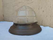 ANTICA SPLENDIDA PLAFONIERA APPLIQUE PERIODO DECO' IN BRONZO VETRO BELLA PATINA