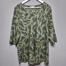 Top Masai donna taglia 12 verde tunica manica 3/4 viscosa stampa foglie casual