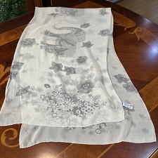 Sciarpa Salvatore Ferragamo seta fiori ed elefante avorio/grigio 144x42 cm usata