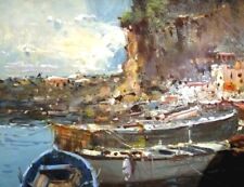 BORGO MARINARO 40X50 SU TAVOLA DI GIOVANNI FALIERO TECNICA MISTA