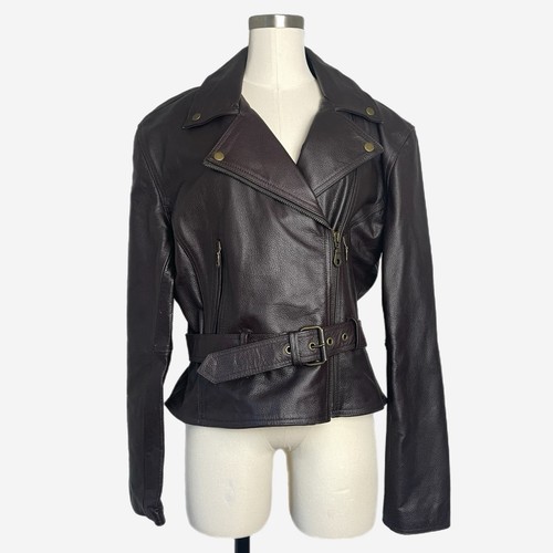 Giacca pelle moto marrone
