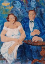 SQUILLANTINI REMO - OLIO SU TAVOLA - LA COPPIA - ANNO 1979 - ARCHIVIO - BLU