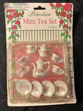 Mini servizio da tè vintage anni 80 porcellana 14 pezzi rosa e verde floreale sigillato come nuovo