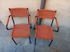 SET 2 SEDIE DA BAR  GIARDINO POLTRONCINE ANNI 50 IN FERRO  PLASTICA INTRECCIATA