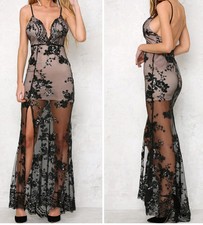 Abito lungo ricamato Aderente