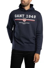 GANT Uomo Felpa con cappuccio grafico, Blu