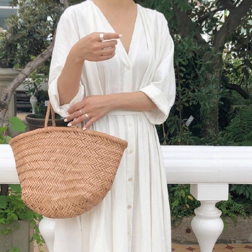 Donna cotone lino abito scollo - cotone,