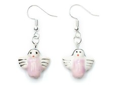Orecchini Di Angeli Miniblings Pendenti Angioletto Natale Ceramica Viola Bianca