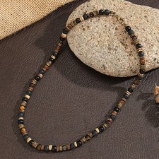 Collana uomo boho occhio di tigre pietra lavica legno perline surfista girocollo fatto a mano