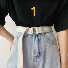 Unisex Ragazza Tela Girovita Cintura Arcobaleno a Righe Doppio Anello a D Fibbia