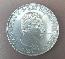  5 Lire Carlo Felice di Savoia 1824 Riconio