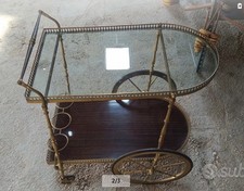 ANTICO CARRELLO BAR DESIGN PORTAVIVANDE ANNI 50 LEGNO OTTONE CARRELLINO VASSOIO 