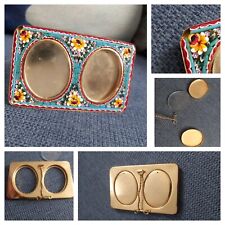 Vintage Retrò Portafoto Cornicetta Mini Micromosaico Micro Mosaico Fiori 