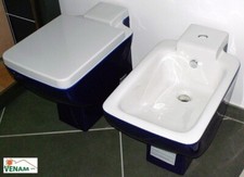 SANITARI KERASAN PELICAN WC + BIDET FILOMURO A PAVIMENTO CERAMICA BIANCA/BLU