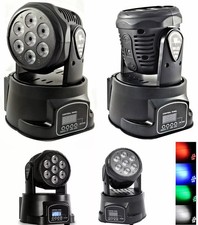 PROIETTORE LED RGB TESTA ROTANTE MOBILE  EFFETTI DISCO 7 LED 10W LED DMX PARTY 