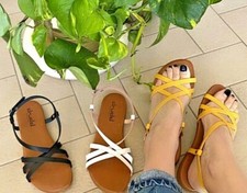 Scarpe Sandali Con Cinturino Estivi Bassi Donna Pelle Made in Italy Vari Colori