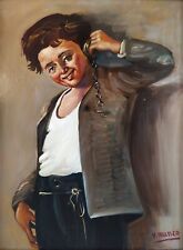 Ritratto di Scugnizzo Napoletano Vecchio Dipinto ad Olio firmato Vincenzo Manzo