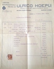 § LIBRERIA HOEPLI 1939 - Fattura con marca L.1 intestata al principe Pignatelli