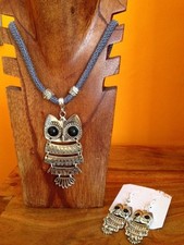 Collanina + Orecchini GUFO portafortuna regalo OWL pendant earrings Art. 28
