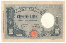 100 LIRE BARBETTI GRANDE B AZZURRO TESTINA FASCIO 02/03/1931 BB+