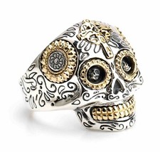 Anello Teschio Argento 925 Massiccio Messicano Oro Uomo Donna Unisex Skull Croce