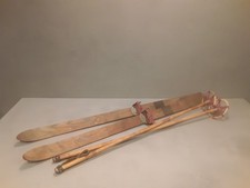 Sci Da Bambino In Legno Vintage Con Attacchi Originali E Bastoncini