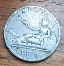 SPAGNA REPUBBLICA 5 PESETAS 1870 MONETA ARGENTO SCUDO