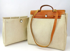 Borsa a tracolla originale HERMES Her Bag 2 in 1 beige in tela e pelle #58245