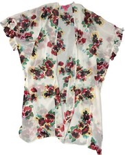 Scialle kimono Betsey Johnson floreale semi trasparente volant bianco taglia unica