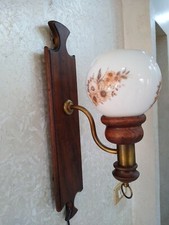 3 Applique lampade parete legno noce ottone coppa vetro fiori vintage classico