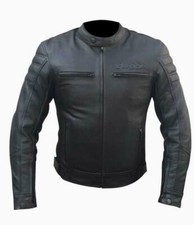 Giubbino Giacca Pelle Moto Vintage Nero Lion Protezioni-CE Rimovibili anti vento