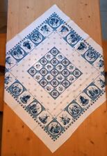 TOVAGLIA QUADRATA dipinta, BLUE DEFT olandese su bianco 88x88cm, cotone, vintage