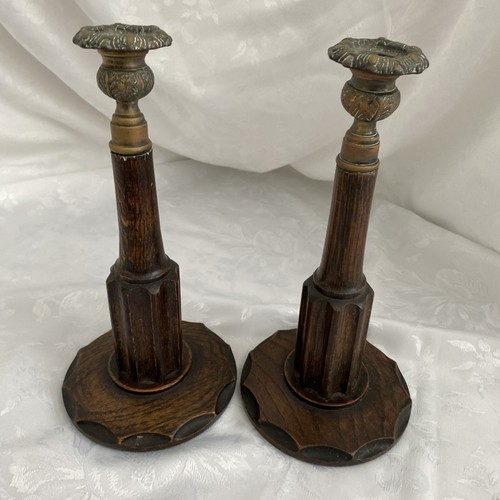Coppia candelabri legno ottone