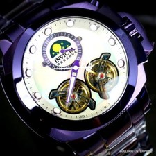 Orologio Invicta Man of War Doppio Cuore Aperto Automatico Fasi Lunari MOP Viola Nuovo