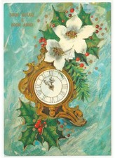1971 cartolina Buon Natale vintage orologio decorazione natalizia agrifoglio