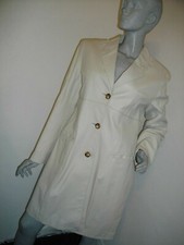 NUOVO CAPPOTTO AL GINOCCHIO J J WILLIAMS IN PELLE CREMA SLIM FIT TAGLIA XL 14/16 GIRI £325