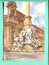 ROMA-Piazza Navona con Fontana dei 4 fiumi (aquarello di Aldo Raimondi)