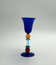 Calice in vetro di Murano blu soffiato a mano 14cm vintage