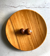 CENTROTAVOLA PIATTO + 2 SFERE LEGNO DESIGN Delbru PORTA FRUTTA BOWL ø 59cm '70s