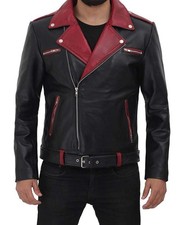 Men's Black & Red Leather