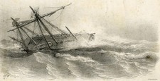 Antique Print-MARINE-THREE MASTER-WRECK-STORM-Morel-Fatio-ca. 1850