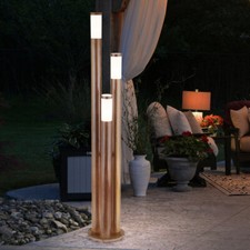 Esterni Piantana Luci Legno Design Acciaio Inox Lampada da Giardino 3 Fiamma