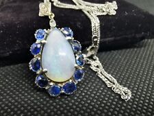 Collana pendente vintage opale zaffiro e oro bianco 18k carati primi '900