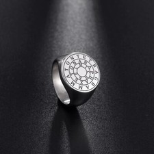 Anello Magico o Disco di Salomone Sigillo Cabala Amuleto Uomo Anello Acciaio Inox Punk
