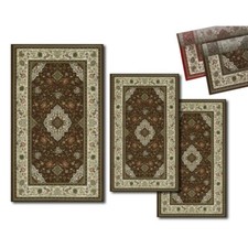 Tris Tappeto velour con antiscivolo CLASSIC TABRIZ MARRONE camera da letto scend