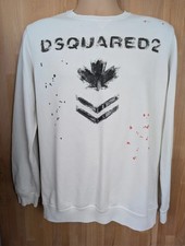 Maglione grafico DSquared2 bianco foglia d'acero vernice splatter. Donna XL. DN2010
